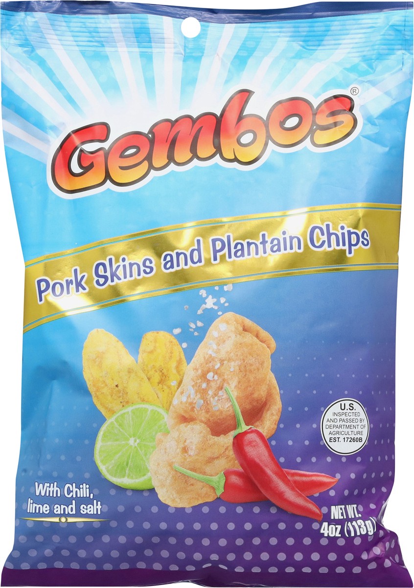 slide 13 of 13, Gembos Pork Skins and Plantain Chips with Chili, Lime and Salt 4 oz, 4 oz