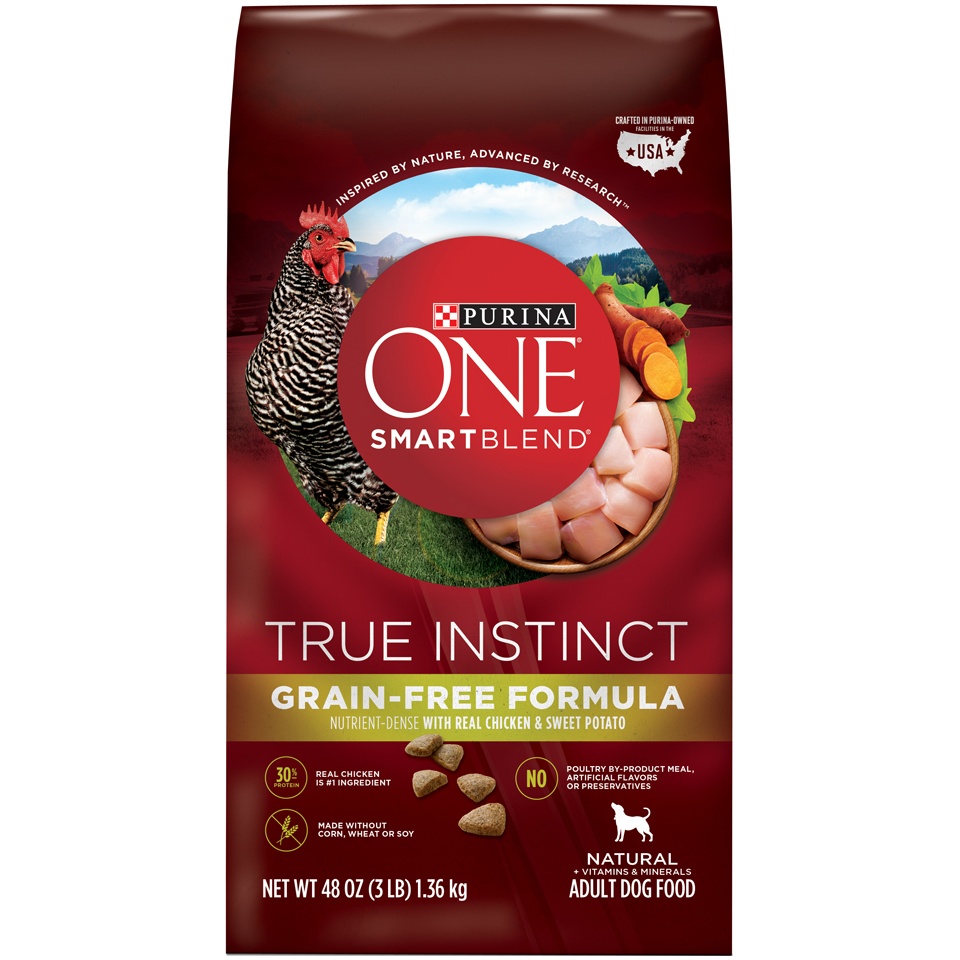 slide 1 of 10, Purina One Smartblend True Instinct Grain-free Formula Dog Food, 3 lb