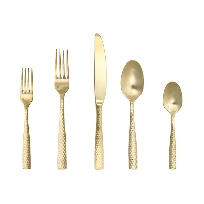 slide 1 of 5, Fortessa Lucca Faceted Flatware Place Setting - Brushed Gold, 5 ct