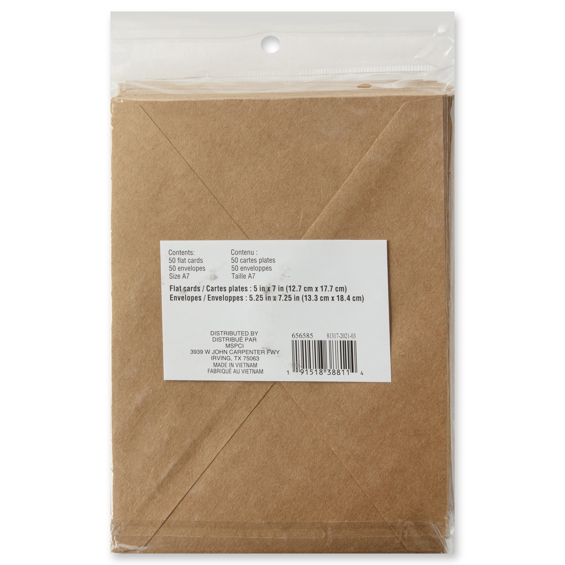 slide 3 of 3, 50 Sets Of Kraft Flat Cards & Envelopes By Recollections, 5" X 7", 5 in x 7 in