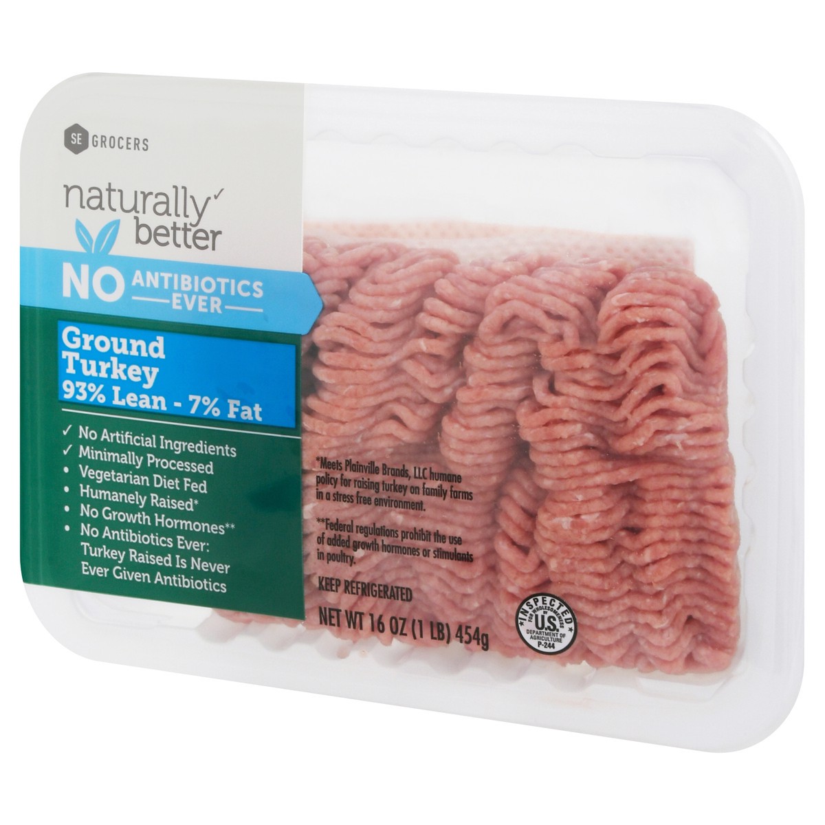 slide 3 of 9, SE Grocers Naturally Better Ground Turkey 93%, 16 oz