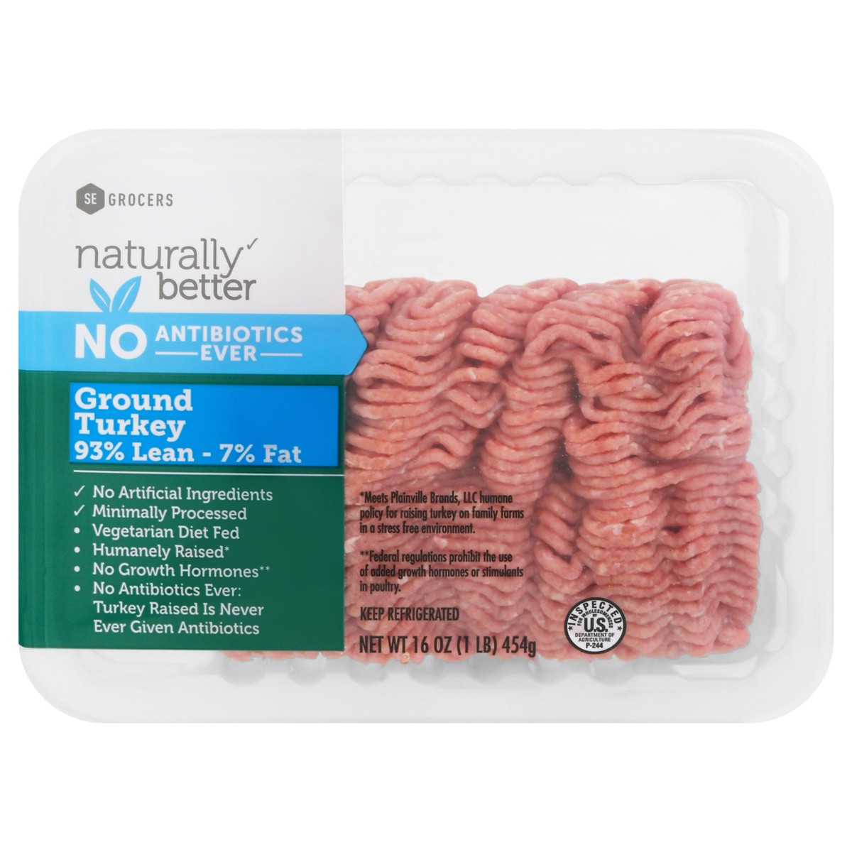 slide 1 of 9, SE Grocers Naturally Better Ground Turkey 93%, 16 oz