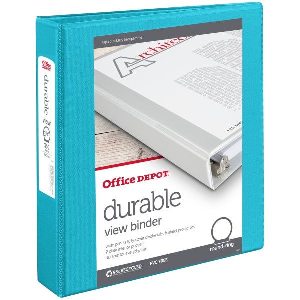 slide 1 of 1, Office Depot Brand Durable View Round-Ring Binder, 1-1/2'' Rings, Jeweler Blue, 1 ct