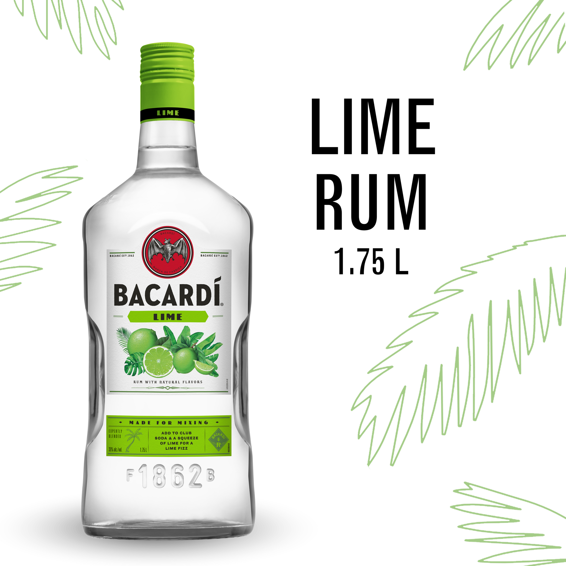 slide 5 of 5, Bacardí Bacardi Lime Rum, Gluten Free 35% 175Cl/1.75L, 1.75 liter