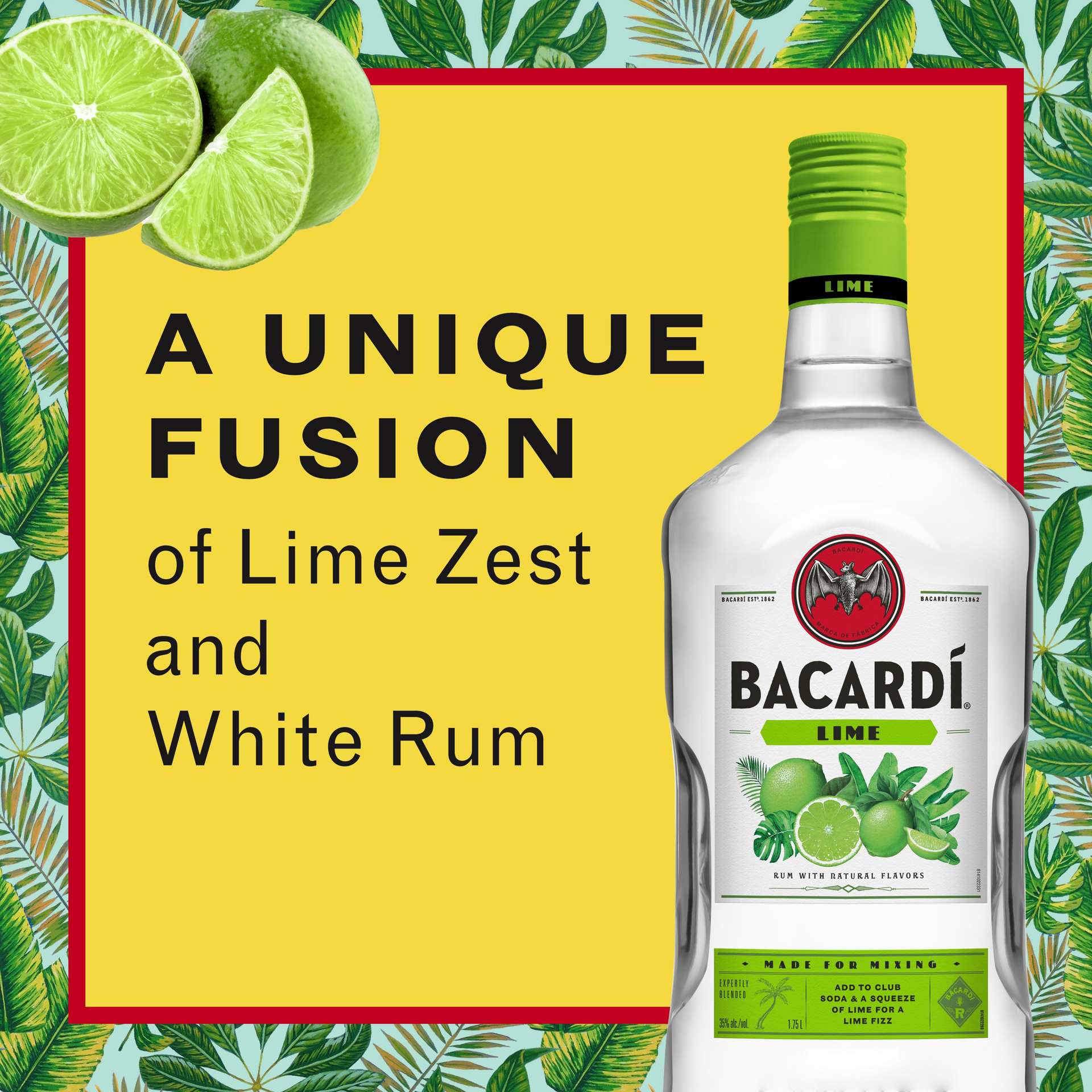 slide 2 of 5, Bacardí Bacardi Lime Rum, Gluten Free 35% 175Cl/1.75L, 1.75 liter