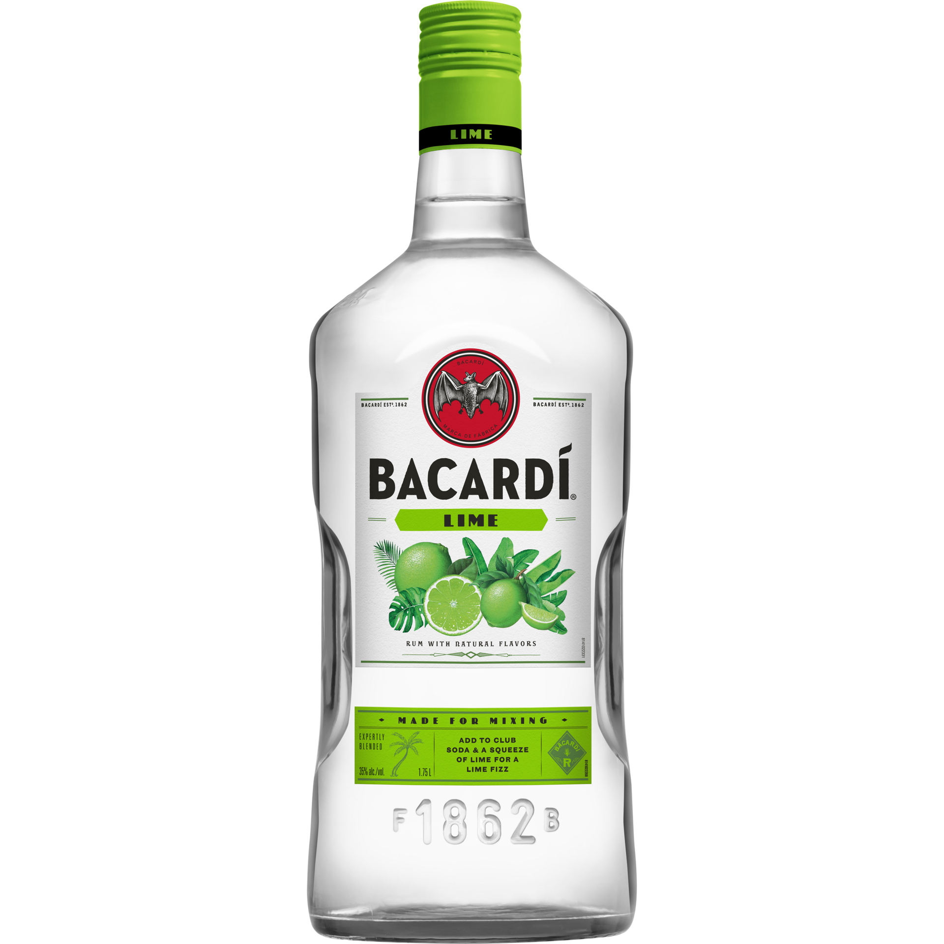 slide 1 of 5, Bacardí Bacardi Lime Rum, Gluten Free 35% 175Cl/1.75L, 1.75 liter