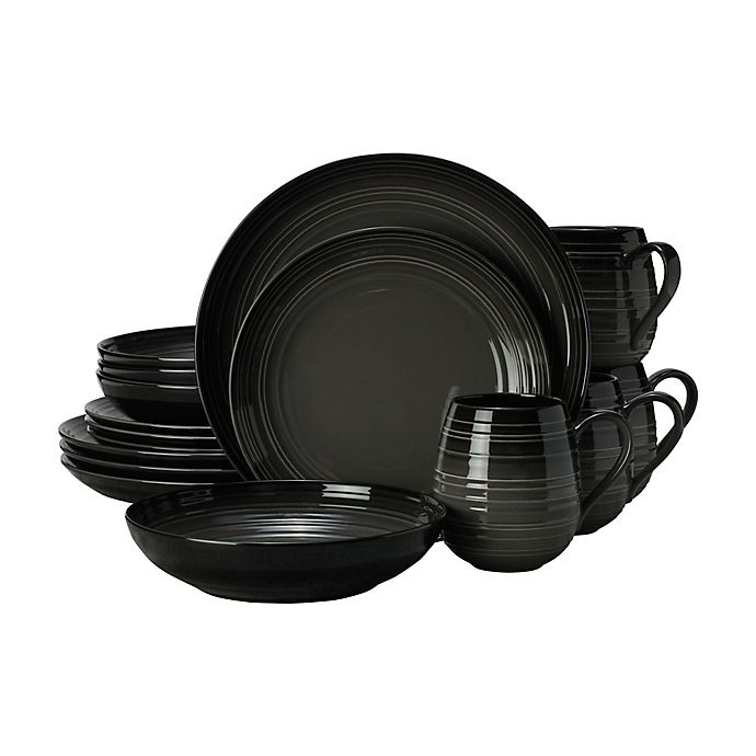 slide 1 of 1, Mikasa Swirl Ombre Coupe Dinnerware Set - Graphite, 16 ct