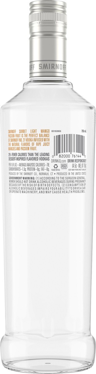 slide 2 of 3, Smirnoff Sorbet Light Mango Passion Fruit (Vodka Infused with Natural Flavors) - 750 mL Bottle, 750 ml