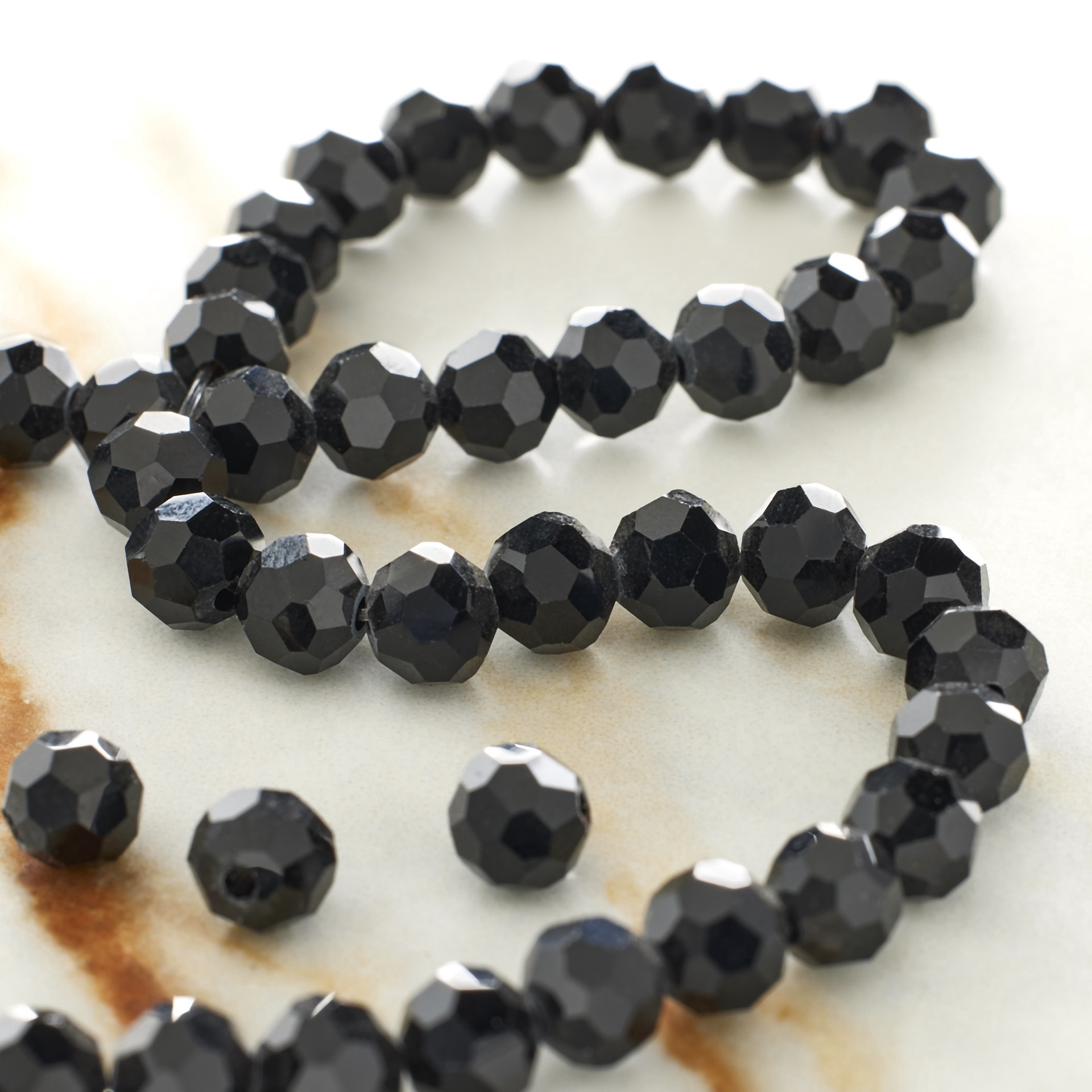 slide 2 of 3, Jet Black Faceted Glass Round Beads, 6mm By Bead Landing, 6 mm