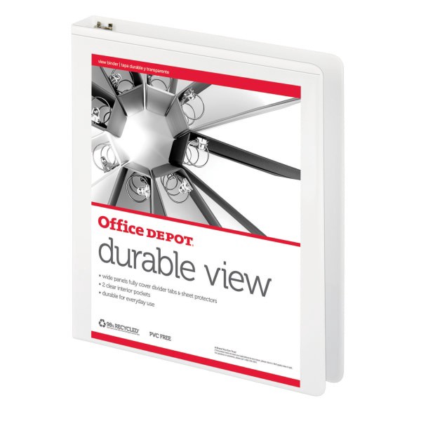 slide 4 of 9, Office Depot Brand Durable Round-Ring View Binders, 1'' Rings, White, Pack Of 6, 6 ct