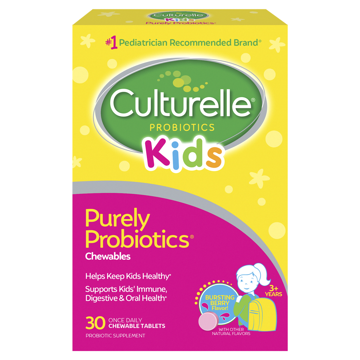 slide 1 of 4, Culturelle Kid's Probiotic Bursting Berry Chewable Tablets, 30 ct