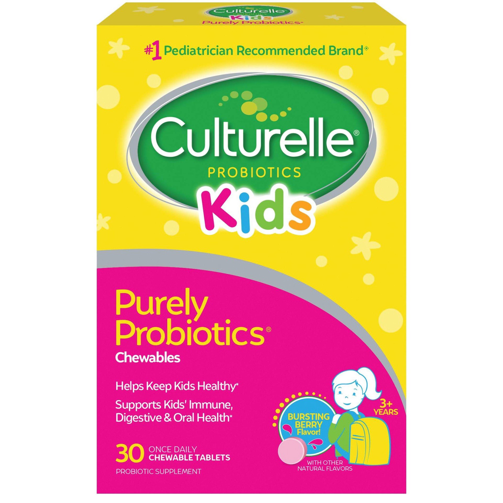 slide 1 of 4, Culturelle Kid's Probiotic Bursting Berry Chewable Tablets, 30 ct