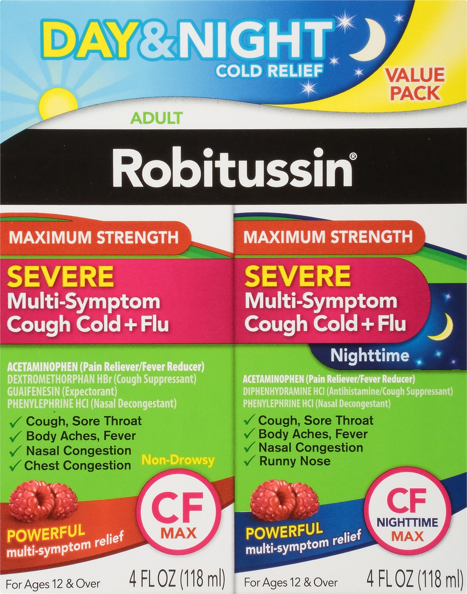 slide 6 of 7, Robitussin Severe Multi Symptom Day Night Value Pack, 2 ct; 4 fl oz