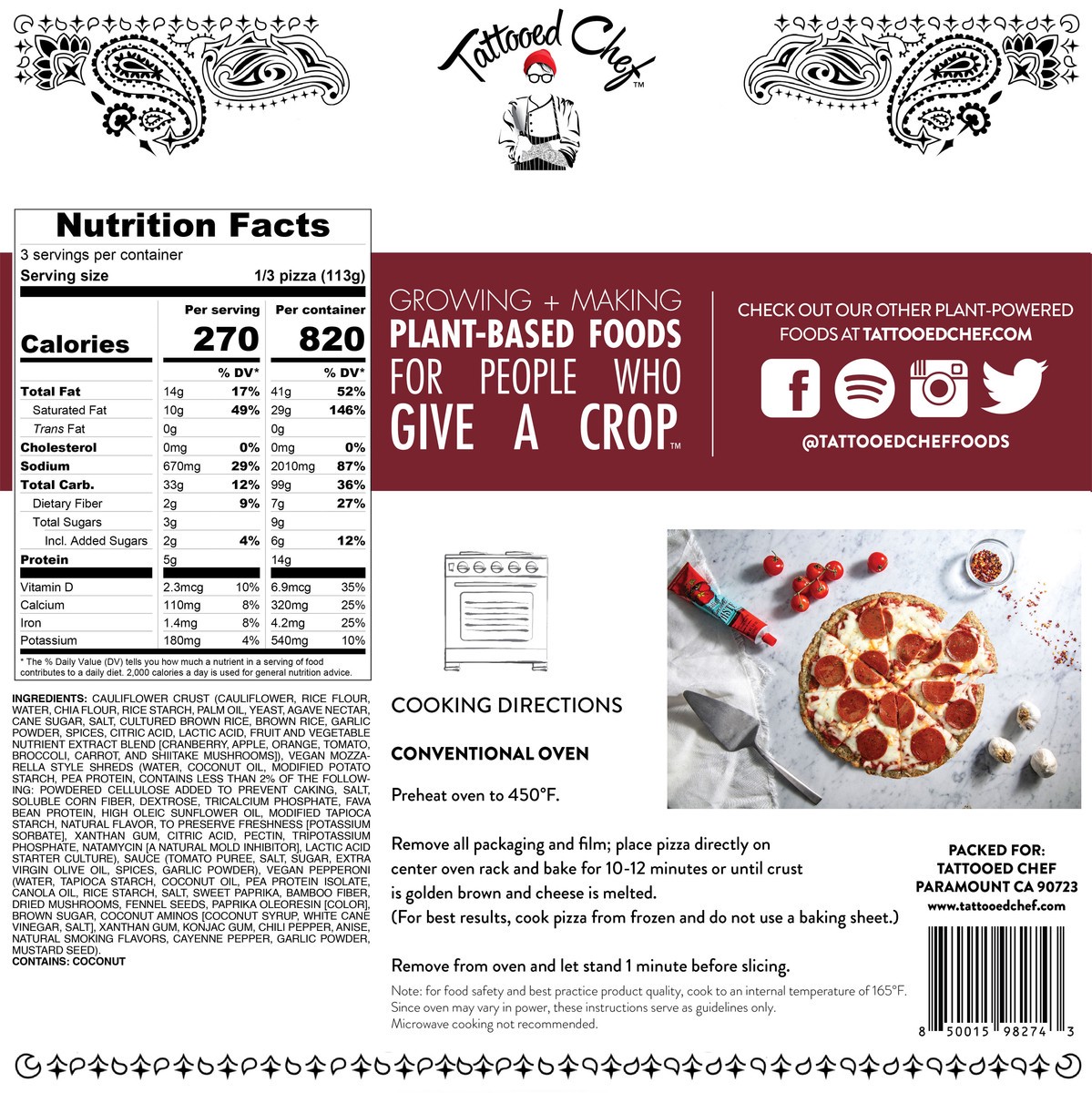 slide 3 of 4, Tattooed Chef Plant Based Pepperoni Pizza 12 oz Box, 12 oz