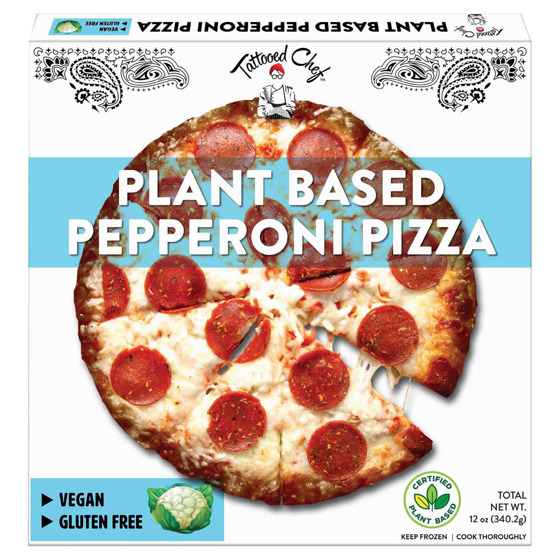 slide 1 of 1, Tattooed Chef Pizza, Cauliflower Meatless Pepperoni, 12 oz