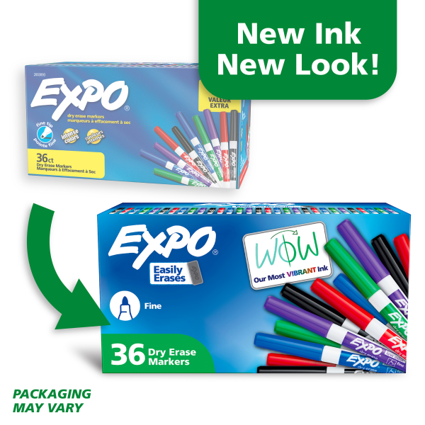 slide 3 of 7, EXPO Dry Erase Markers, Low Odor Ink, Assorted Colors, Fine Tip, 36 Count, 36 ct