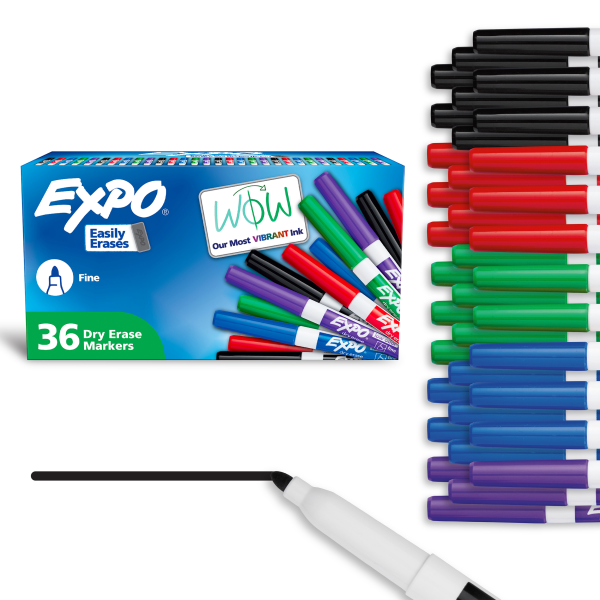 slide 1 of 7, EXPO Dry Erase Markers, Low Odor Ink, Assorted Colors, Fine Tip, 36 Count, 36 ct