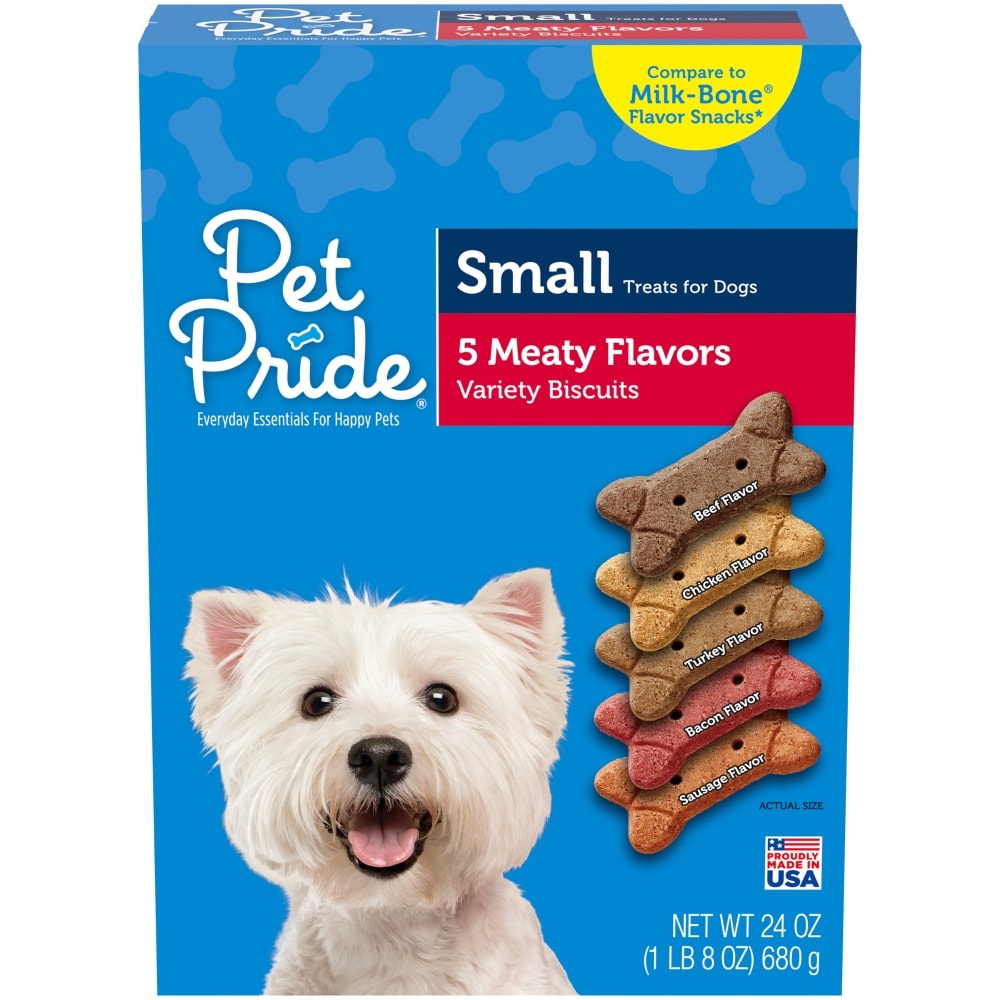 slide 1 of 1, Pet Pride Meaty Flavors Variety Small Dog Treats, 24 oz