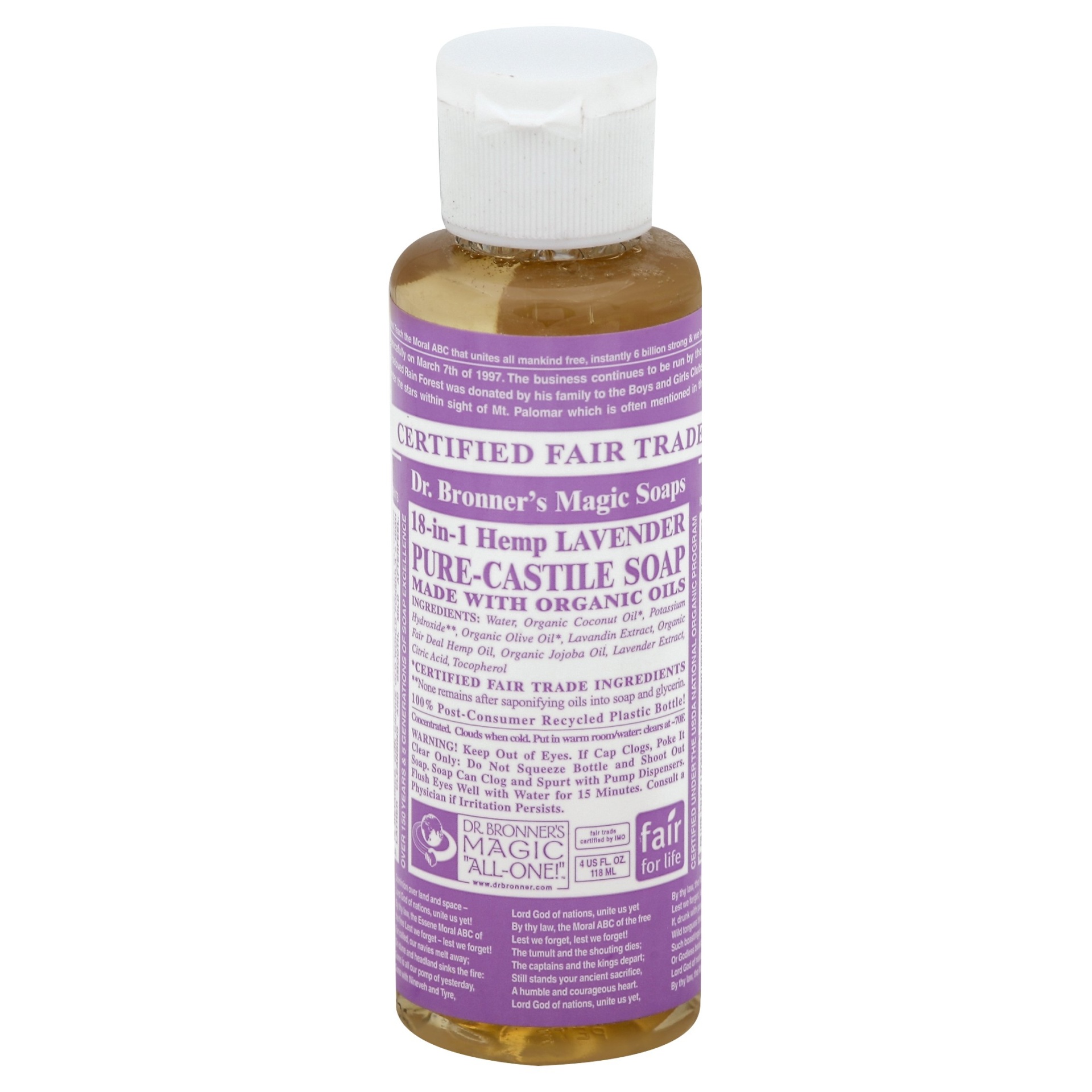 slide 1 of 1, Dr. Bronner's Magic Soaps 18-In-1 Hemp Lavnder Pure Castile Soap, 4 fl oz