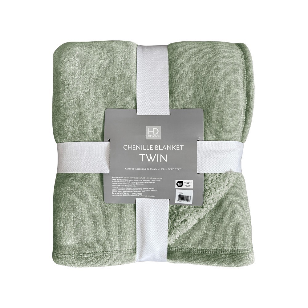 slide 2 of 2, Hd Chenille Sherpa Blanket T/Txl - Green, Twin Size