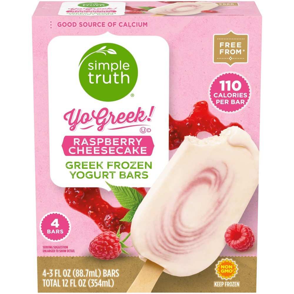 slide 3 of 3, Simple Truth Greek Raspberry Cheesecake Frozen Yogurt Bars, 4 ct; 3 fl oz