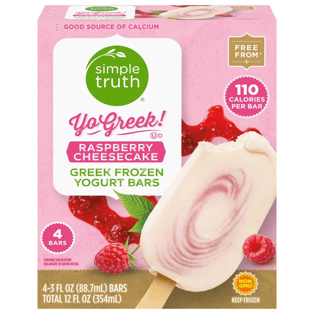 slide 1 of 3, Simple Truth Greek Raspberry Cheesecake Frozen Yogurt Bars, 4 ct; 3 fl oz