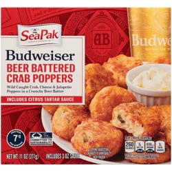 SeaPak Shrimp & Seafood Co. Budweiser Beer Battered Crab Poppers 11 oz. Box