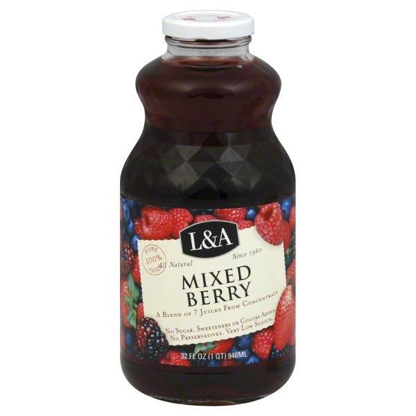 slide 1 of 1, L&A 100% Juice, Mixed Berry, 32 fl oz