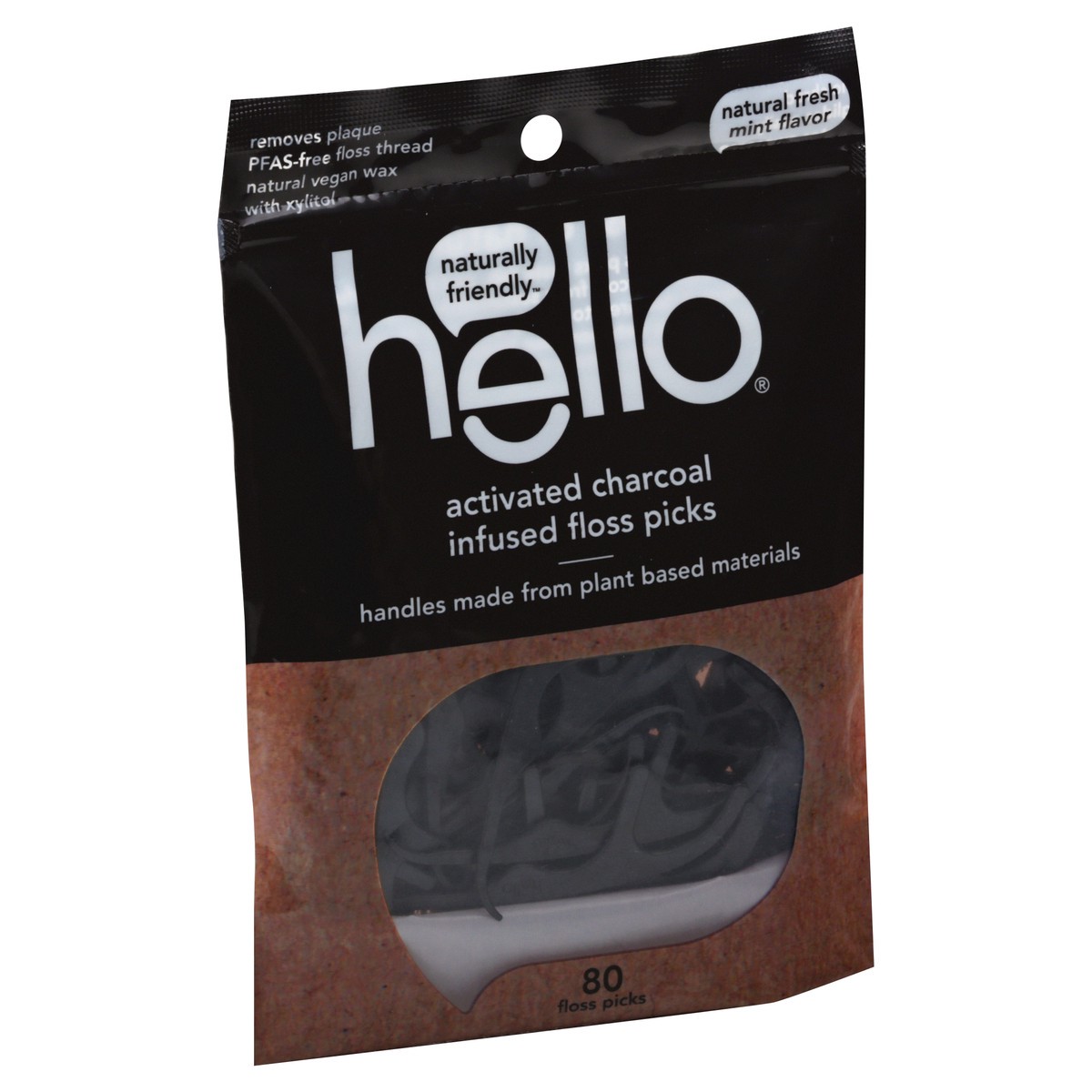 slide 8 of 9, Hello Activated Charcoal Infused Natural Fresh Mint Flavor Floss Picks 80 ea, 80 ct