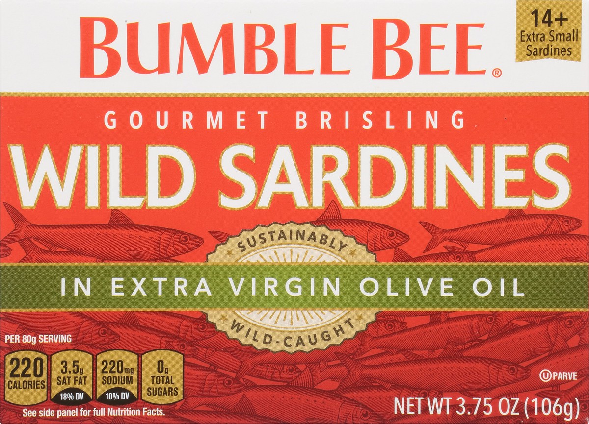 slide 1 of 11, Bumble Bee Gourmet Brisling Wild Sardines In Extra Virgin Olive Oil, 3.75 oz