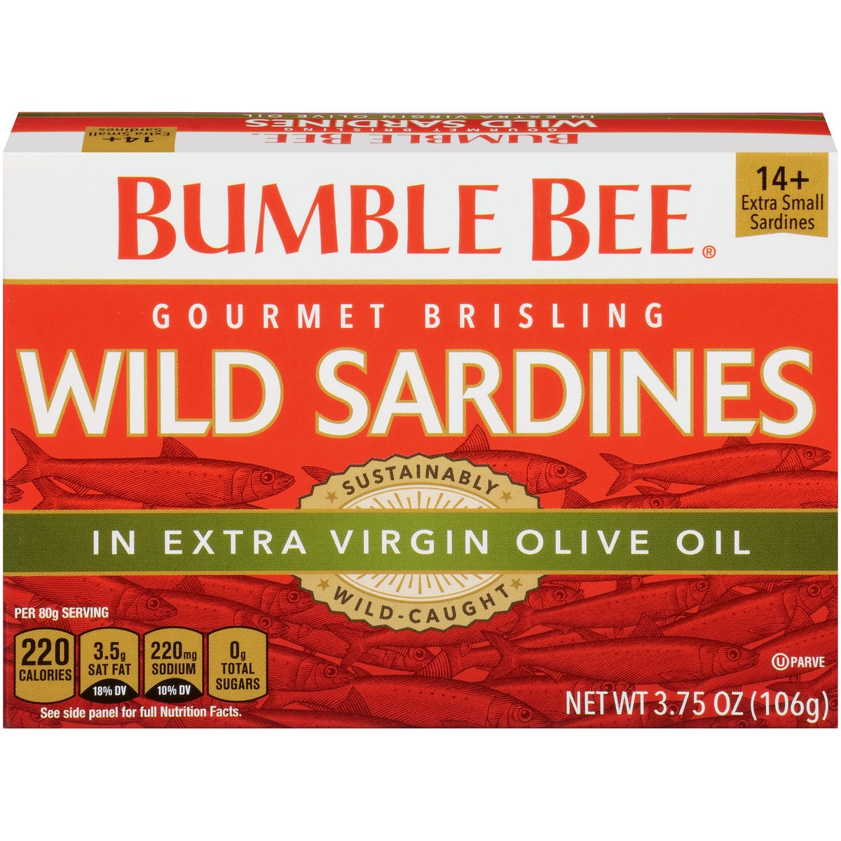 slide 1 of 11, Bumble Bee Gourmet Brisling Wild Sardines In Extra Virgin Olive Oil, 3.75 oz