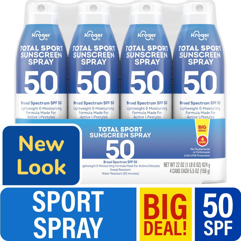 slide 1 of 6, Kroger® Sport Sunscreen Spray SPF 50, 4 ct / 5.5 oz