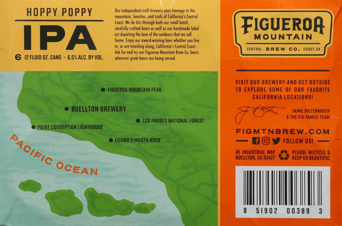 slide 10 of 10, Figueroa Mountain IPA Hoppy Poppy Beer 6 - 12 fl oz Cans, 6 ct; 12 fl oz