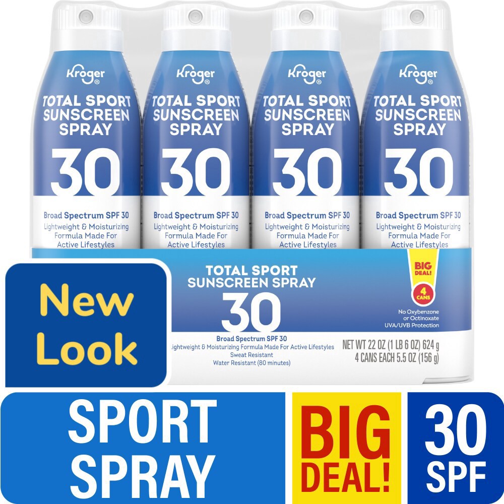 slide 1 of 6, Kroger® Sport Sunscreen Spray SPF 30, 4 ct / 5.5 oz