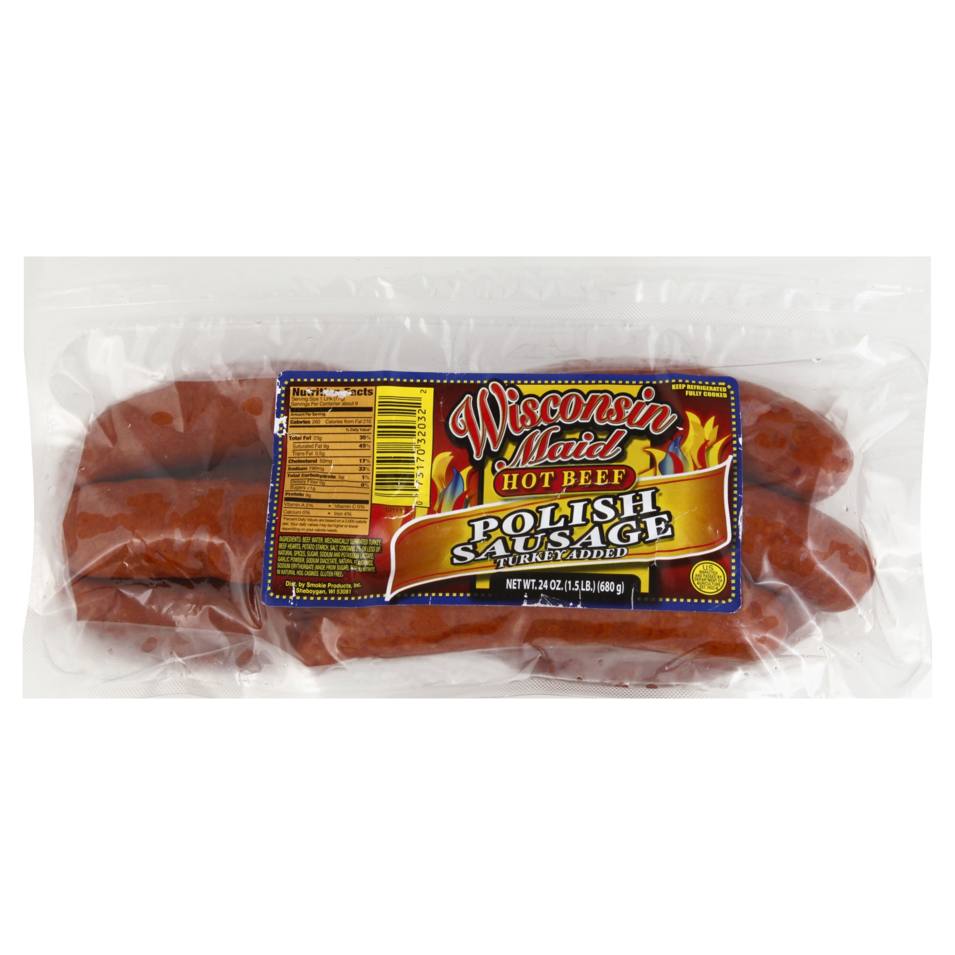 slide 1 of 1, Smoked Cooked Wisconsin Maid Hot Beef Polish Sausage, 24 oz