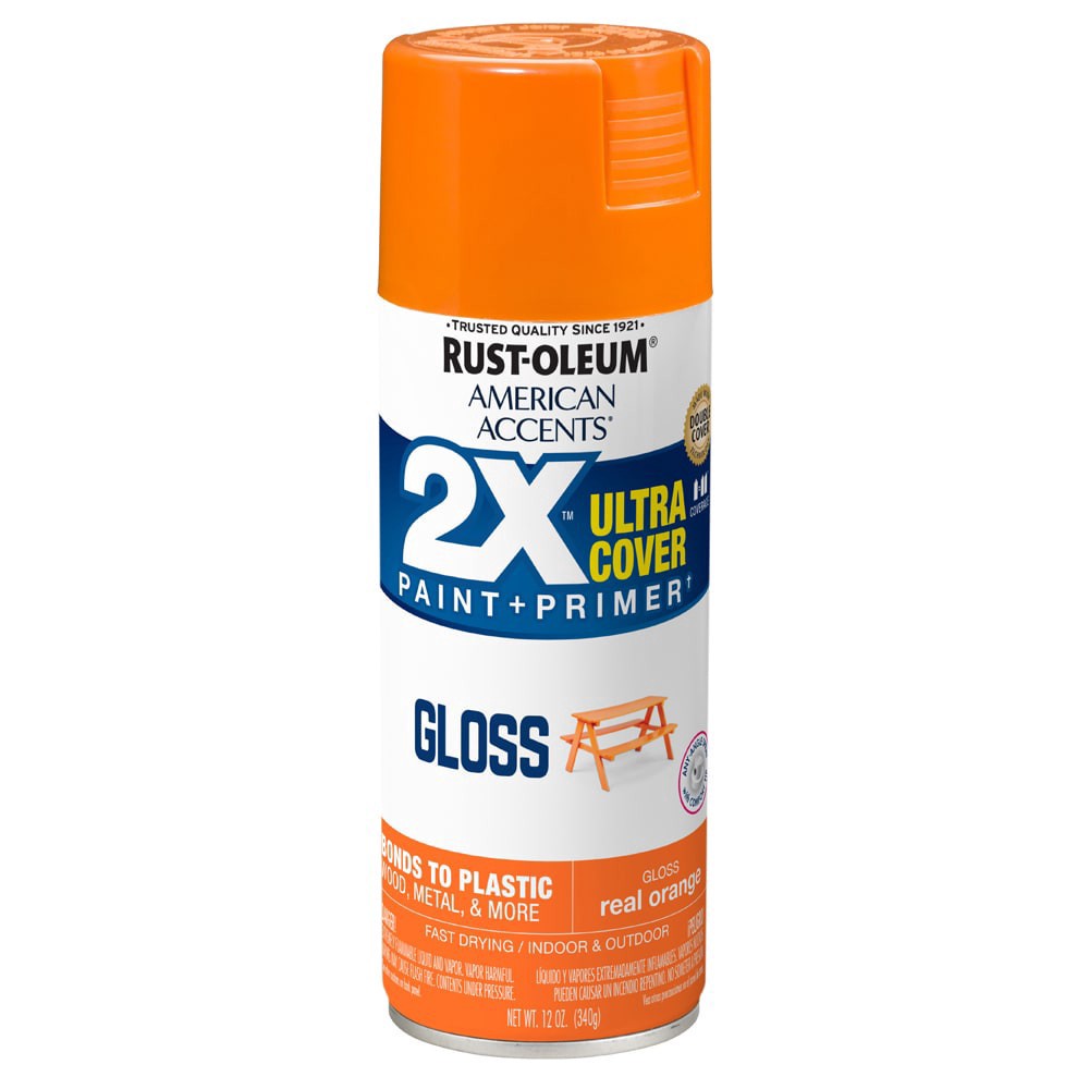 slide 1 of 1, Rust-Oleum Gloss Paint & Primer - Real Orange, 12 oz