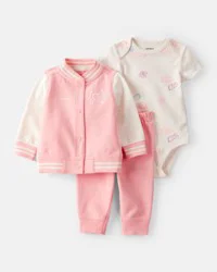 Carter's Carters Baby Girl 3-Piece Varsity Freshman Little Jacket Set - Pink/White Pink/White 6M