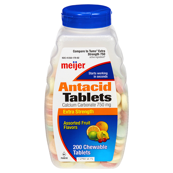 slide 1 of 1, Meijer Antacid Extra Strength Assorted Fruit Flavors, 200 ct