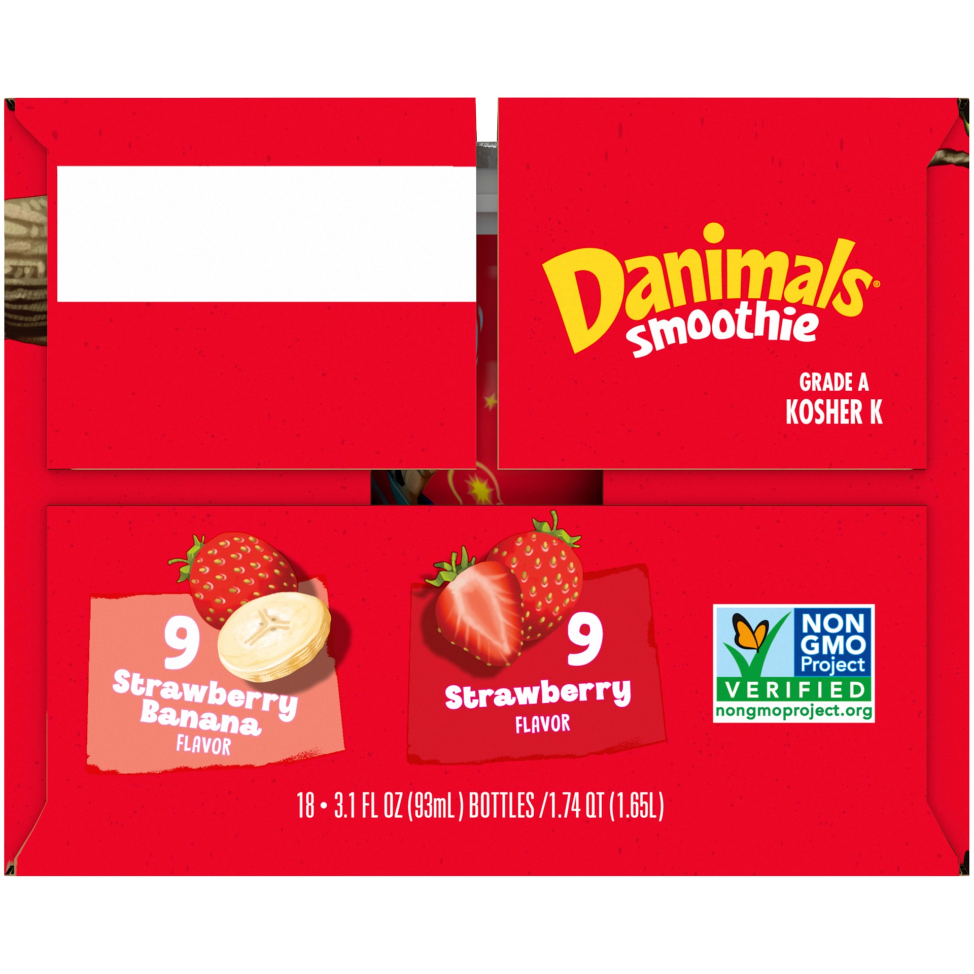 slide 5 of 5, Danimals Smoothie Strawberry Explosion and Swingin' Strawberry Banana Dairy Drink Multi-Pack, Easy Snacks for Kids, 18 Ct, 3.1 OZ Smoothie Bottles, 3.10 fl oz