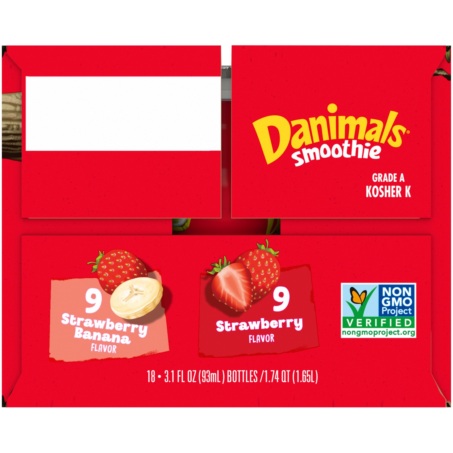 slide 2 of 5, Danimals Smoothie Strawberry Explosion and Swingin' Strawberry Banana Dairy Drink Multi-Pack, Easy Snacks for Kids, 18 Ct, 3.1 OZ Smoothie Bottles, 3.10 fl oz