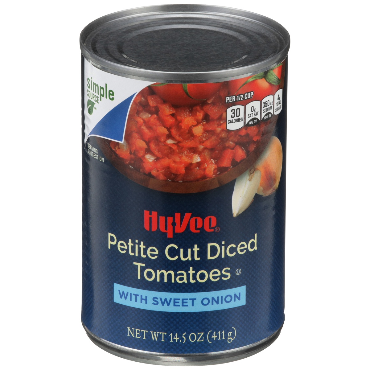 slide 1 of 1, Hy-vee Petite Cut Diced Tomatoes With Sweet Onion, 14.5 oz