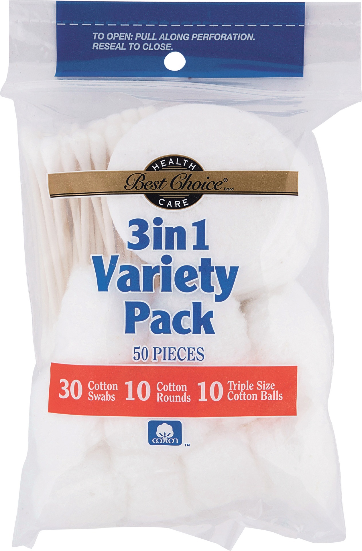 slide 1 of 1, Best Choice 3In1 Variety Cotton Rounds, 50 ct