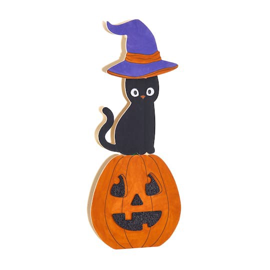 slide 1 of 2, Jack-O'-Lantern & Witch Cat Stackable Wood Decor Craft Kit By Creatology, 11.5 in x 8.5 in x 1.78 in