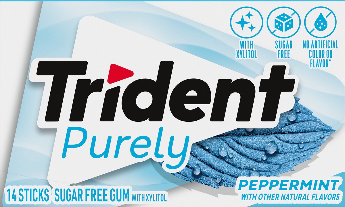 slide 4 of 9, Trident Purely Peppermint Sugar Free Gum, 14 Pieces, 0.06 lb