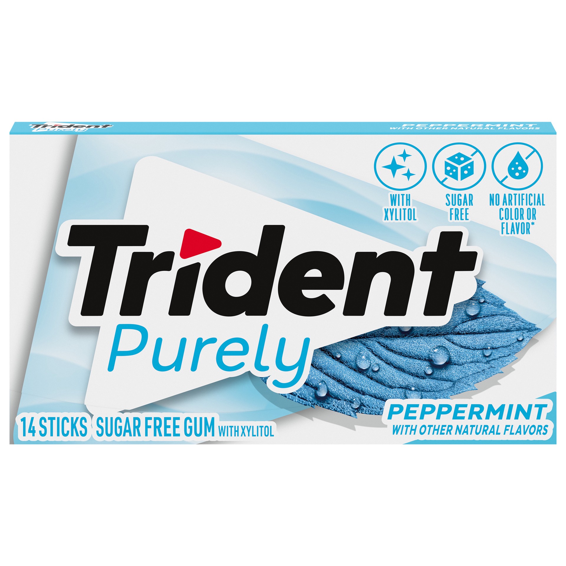 slide 1 of 9, Trident Purely Peppermint Sugar Free Gum, 14 Pieces, 0.06 lb