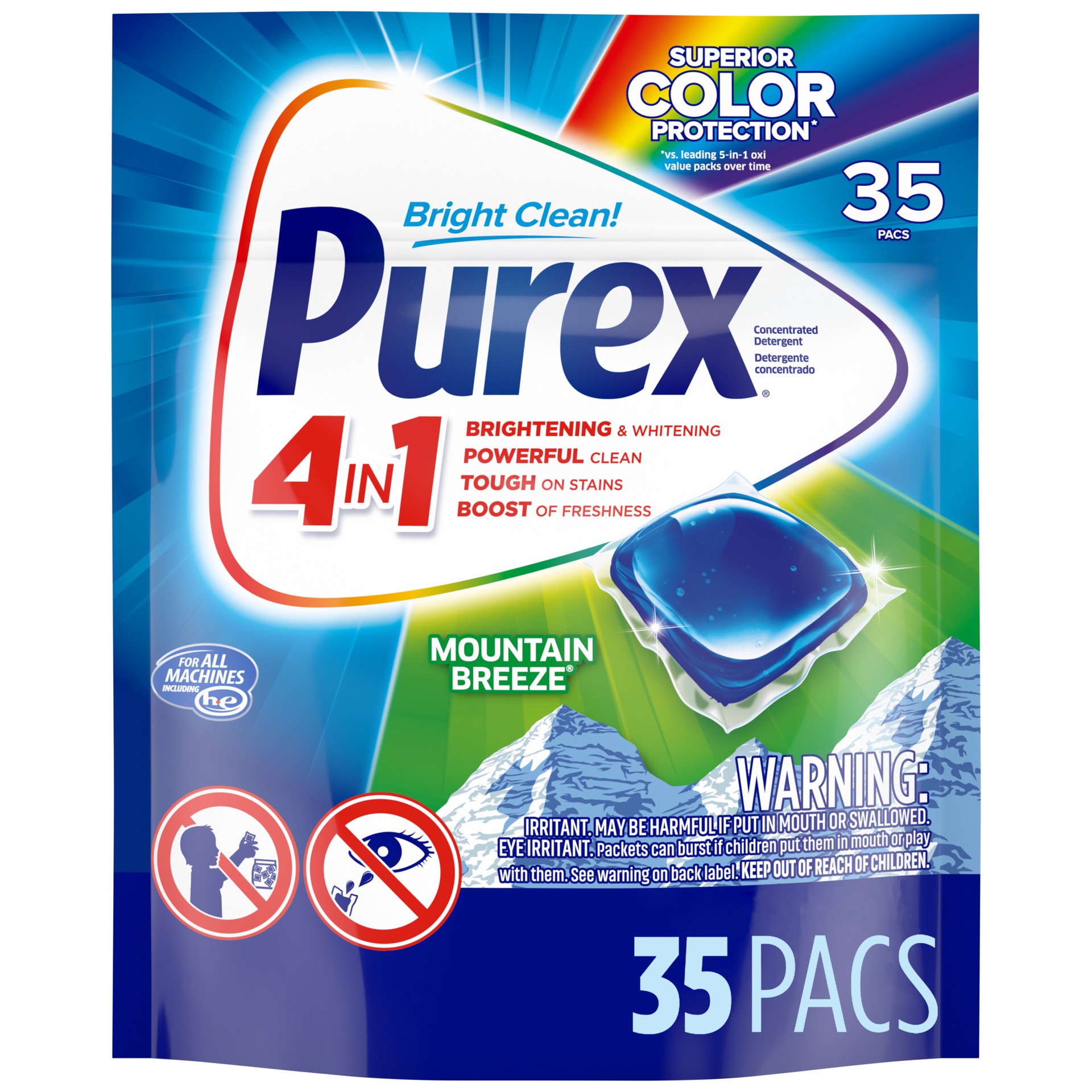 slide 3 of 3, Purex 4-in-1 Laundry Detergent Pacs, Fresh Mountain Breeze Scent, 35 Count, 35 ct