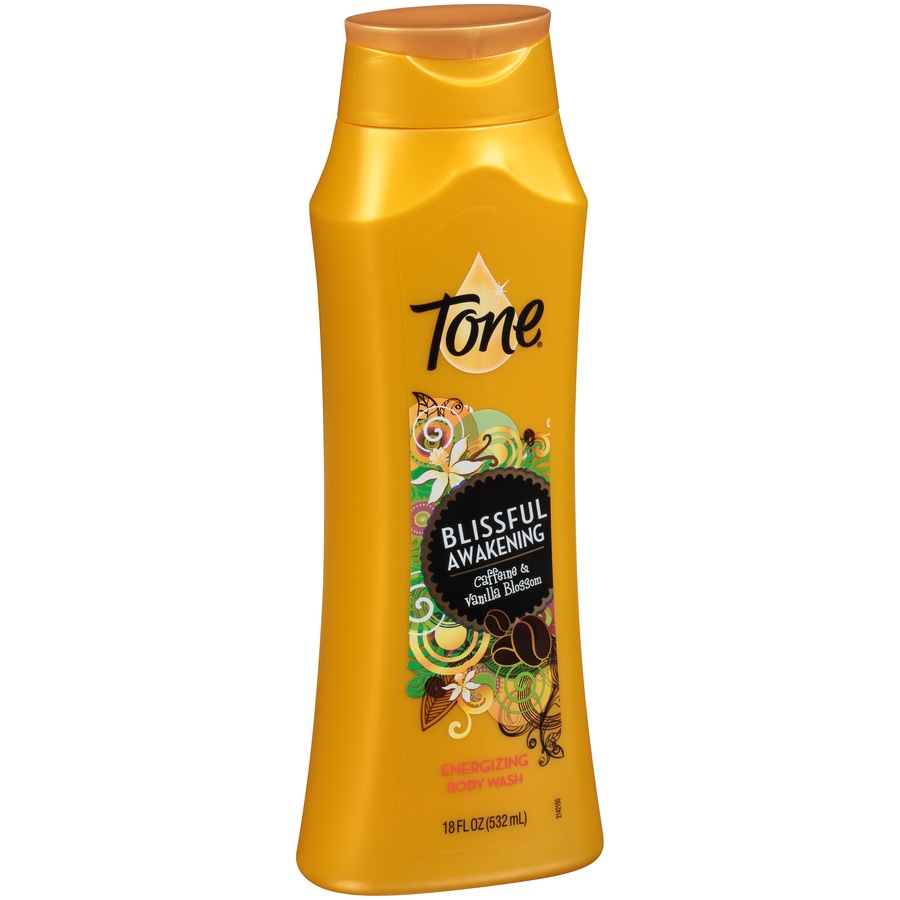 slide 2 of 7, Tone Blissful Awakening Caffeine & Vanilla Blossom Energizing Body Wash, 18 fl oz