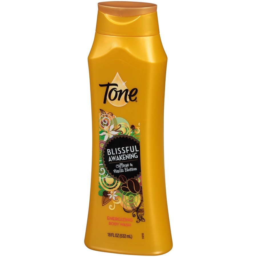 slide 3 of 7, Tone Blissful Awakening Caffeine & Vanilla Blossom Energizing Body Wash, 18 fl oz