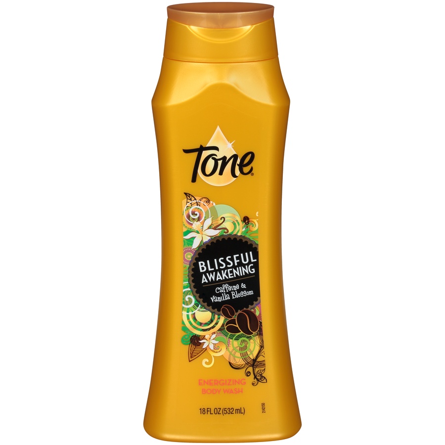 slide 1 of 7, Tone Blissful Awakening Caffeine & Vanilla Blossom Energizing Body Wash, 18 fl oz