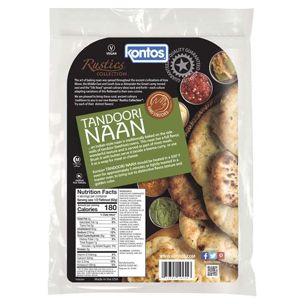 slide 5 of 5, Kontos Rustic Tandoori Naan Garlic 2 Count, 2 ct; 8.8 oz